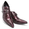 Chaussures en cuir gothique Rock homme affaires chaussures habillées en cuir formelles hommes 6.5cm chaussures de mariage à talons hauts pour homme vin rouge, GRANDES TAILLES EU38-46