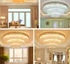 Salon LED 3 luminosité K9 cristal et miroir S-doré lustre en acier inoxydable plafonniers suspendus avec ampoule LED et télécommande