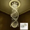 Lustres longs doubles spiraux LED Crystal Light K9 Crystals Crystals Light Drop Drop Lampe pour les escaliers d'escalier du hall