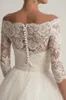 Jaqueta de casamento de renda para vestidos de casamento sem alças elegante manga longa jaquetas de renda de noiva branco acessórios de casamento aplique marfim5557579