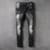 2017 nouvelle France Style #1045 # hommes en détresse embelli côtelé Stretch Moto pantalon Biker Jeans Slim pantalon taille 28-42