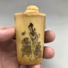 Bouteille de tabac à priser en os ancien chinois, homme et femme sculptés à la main