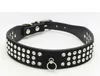 Personlig längd Suede Skin Juvelerade Rhinestones Pet Dog Collar Tre rader Sparkly Crystal Diamonds Studded Puppy Dog Collar2270956