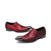 Italien Neue Mode Männer Leder Schuhe Spitz Metall Kappe Schlangenleder Leder Rot Männer Hochzeit Kleid Schuhe Business und Party