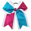 20 pcs 7 Inch Large Cheerleading Cheer Bow Glitter Grosgrain Ribbon Elastic Band Ponytail Hair Bows Girls/Women