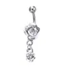 Rose Flower Crystal Navel Rings Belly Knapp Ringar 316L Rostfritt Stål Navel Piercing Dangle Belly Rings Body Smycken