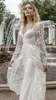Sexy illusie kant appliques overkassen trouwjurken 2019 nieuwe afgetopte lange mouwen strand bruidsjurken plus size vestidos de noiva