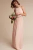 Vintage Blush Pink Chiffon Bridesmaid Dresses Halter Zipper Back Long Maid Of Honor Gowns Wedding Guest Party Dresses HY256