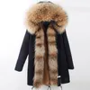 جاكيتات شتوية طويلة جديدة معطفات معطف باركا مموهة الجيش الأخضر Natura Raccoon Raccoon Fur Term