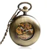 Vintage automatische mechanische pocket horloge mannen holle voortreffelijke ketting gladde kast hanger horloges heren retro zwart uur klok326a