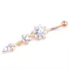 Sexy Dangle barres de ventre nombril anneaux ventre Piercing CZ cristal fleur corps bijoux nombril Piercing anneaux goutte 8635721