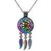 C704 Rainbow Color Catcher Dream Catcher Yoga OM Om Liść Koraliki Klatka Wisiorek Essential Oil Dyfuzor Aromaterapia Pearl Cage Medalion Wisiorek Naszyjnik