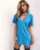11 farbe Sexy Frauen Kleidung Neue Mode T Shirt Solide V-ausschnitt T Shirt Sommer Casual Kurzarm Lange Top T