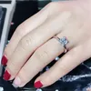 Klasik Lüks Gerçek Katı 925 Sterling Gümüş Yüzük 2ct Prenses-Cut Sona Diamond Düğün Mücevher Halkaları Kadınlar için Nişan 5263V