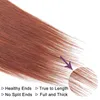 Brasilianisches reines Haar, 3 Bündel mit 4x4-Spitzenverschluss, 33 kastanienbraune rote Farbe, seidige glatte Echthaar-Webart, Bündel mit Verschluss, Pr3466524