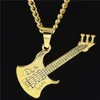 Punk Rock Música Guitarra ouro Pingentes Colares Pingentes Bling Bling Iced Out Colar de Cristal Hip Hop Jóias Para Presente