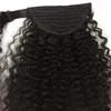 16inch kinky Curly Extensions Ponytail för kvinnor # 1b Svart klipp i hästsvans Mänskligt hår Hårstycke Vik runt hästsvans 120g