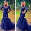 Navy Blue Mermaid Prom Dress الأنيق الأنيق الطويل الأكمام مناسبة خاصة فستان سهرة ثوب بالإضافة إلى حجم Vestidos de Festa9229847