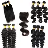 Virgin Brazilian Hair Bundles Weaves With Lace Closure Straight Body Wave Human Hair Wefts 100 Unprocessed Mink Human Hair Extens4370323