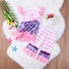 Heiße Säuglingsmädchen-Kleidung, flatternde Ärmel, Einhorn, Rüschen, Kleid, Tops + gestreifte Schlaghosen, Sommer-Baby-Kleidung-Set, Kleinkind-Kind-Outfits