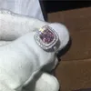 Bländande Kvinnor Engagemang Bröllopsband Ring för Kudde Kudde Klipp 8mm Rosa 5A Zircon Crystal 925 Sterling Silver Bijoux