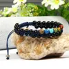 Bracelets de Yoga de guérison des 7 chakras, 6mm, sédiments naturels, perles en pierre d'onyx noir, Double rangée, bijoux en macramé, vente en gros, 10 pièces