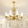 Frete grátis 100% de cobre candelabro de cristal Iluminação Luxurious Suspensão Bronze E14 Lâmpada de Cristal Luster Luz Decoração