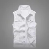 Hole Denim Waistcoat Men White Jeans Vest Solid Rock Vests For Men Fashions Summer Sleeveless Jacket 5xl Punk Biker Ripped1304n