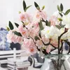 New Design Artificial Sakura Cherry Blossoms Silk Flowers Flores Fake Cherry Tree Branches Home Tabledesk Wedding Decoration Wreath