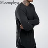 Modestraat slijtage t -shirt mannen verlengen swag side zip t -shirt super longline lange mouw t -shirt met curve zoom en zip 3254237