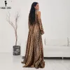 Missord 2018 Seksi Yüksek Boyun Kapalı Omuz Uzun Kollu Elbiseler Kadın Leopar Baskı Yüksek Bölünmüş Maxi Zarif Elbise Vestdios FT9703