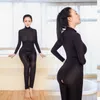 Sexiga kvinnor Glänsande 2 Tvåvägs Zipper Öppna Crotch Bröst Transparent Bodysuit Turtleneck Body Strumpor Club Wear Sexig Underkläder X38 S1017