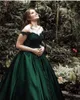 Newest Dark Green Vintage Prom Dresses Satin Sexy Off the Shoulder Lace Applique Beaded Formal Occasion Wear Evening Gowns HY4047