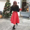 New design fashion women's high waist PU leather a-line big expansion midi long skirt New Year red color long skirt XSSMLXLXXL