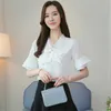 Femmes Blouses d'été 2018 mode noeud papillon chemise chemisier blanc évasé à manches courtes hauts lâche décontracté Blusas femme vêtements CM108