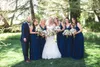 Платья Королевская синяя глубокая v -шейная кружевная аппликация складки подружки невесты.
