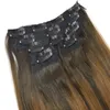 Cabelos lisos 7pcs 120g cor 2 desbotamento de 6 extensões de balayage ombre de alta qualidade clipe de cabelo brasileiro em extensões de cabelo1353343