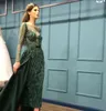 Eremald Verde De Cristal Prom Pageant Rainha Vestidos com Overskirt 2018 ziad nakad Sheer Frisado Pescoço Manga Longa de Luxo Desgaste da Noite Vestido