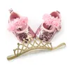 2PCS/Set Bling PU baby shoes + Elastic Crown headband flower first walker girls shoes mary jane party decoration soft soled