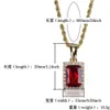 Mens Large Lab Ruby Rectangle GEM Bling Bling Pendant Genine Red Simulated Ruby Jewelry Collana placcata oro giallo 18 carati con confezione regalo