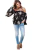 Damen-T-Shirt, modische Damen-Blumenbluse, Sommer-Tops, langärmelig, schulterfreies Hemd, lockere Freizeitkleidung, Umstandsmode