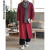 Sinicism Store hommes Trench manteau veste hommes rouge solide Kimono Cardigan mâle Style chinois automne Long manteau vêtements 2018 grande taille