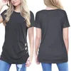 Damen-Sommer-T-Shirt mit kurzen Ärmeln, Taillenknöpfen, Dekor, Baumwoll-T-Shirt, Rundhalsausschnitt, lässige Oberteile, spezielle Knopf-Taillen-T-Shirts AM136