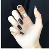 24pcs/Set Matte Black Artificial Coffin Nails Ladies Nail Art Decoration Full Cover False Nail Tips with Glue Long