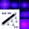 New Arrival Top Quality 6in1 5mw 650nm Röd Grön Blå Laser Pointer Pen Laser Ficklampa + 5 Star Caps Beam Light, Aperture