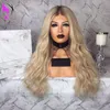 Högkvalitativ Brun Body Wave Ombre Blond Wig Glueless Syntetisk Lace Front Paryker Med Baby Hår Brasilianska Full Hår Paryk för Svarta Kvinnor