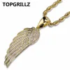 TOPGRILLZ HipHop Angel Wings Collana con pendente in rame color oro / argento placcato con ghiaccio micro pavé CZ gioielli donna con tre catene