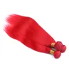 Beliebte Farbe leuchtend rotes Echthaar, 3 Bündel mit Spitzenfront, seidiges glattes Haar mit Ohr-zu-Ohr-Frontal-13x4-Verschluss