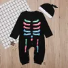 2018 Infant Halloween Rompers Set Baby Boys Girls Black Bones Jumpsuits+Headband/Caps 2 pcs Outfits INS Kids Clothing Z11