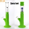 Narguilé bang en silicone à double percolateur pliable avec fond en silicone 14mm verre vers le bas tige dab rig capiteux plates-formes pétrolières 2pcs / lot